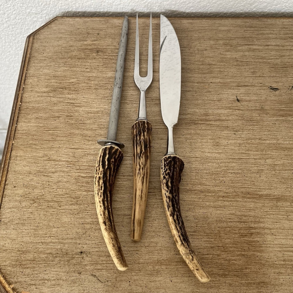 Vintage Anton Wingen Jr Stag Carving Set Knife Fork Steel Solingen Read!